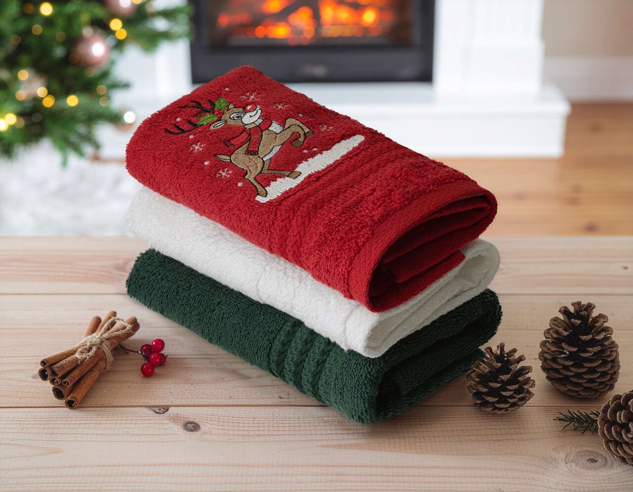 Set prosoape, L'essentiel Maison, Baby Reindeer, Verde / Roșu / Alb - imagine 7